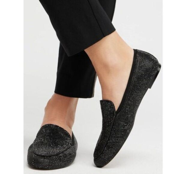 Chico's Suede Trim Rhinestone Loafers 7.5 Sparkle * - Picture 1 of 13